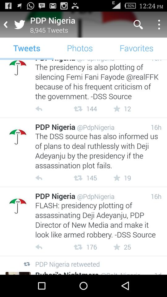 PDP Tweet claiming the assassination attempt 