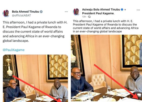 Screenshots of x and facebook posts juxtaposed showing removal of watermark from that of facebook image